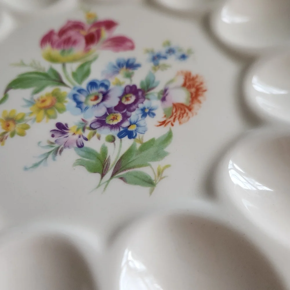 ER American Artware Floral Deviled Egg Plate Platter